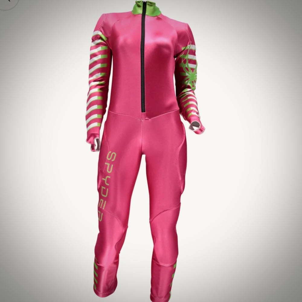 Spyder Performance GS Ladies Large Ski Race Suit in Taffy Pink Bryte Green color